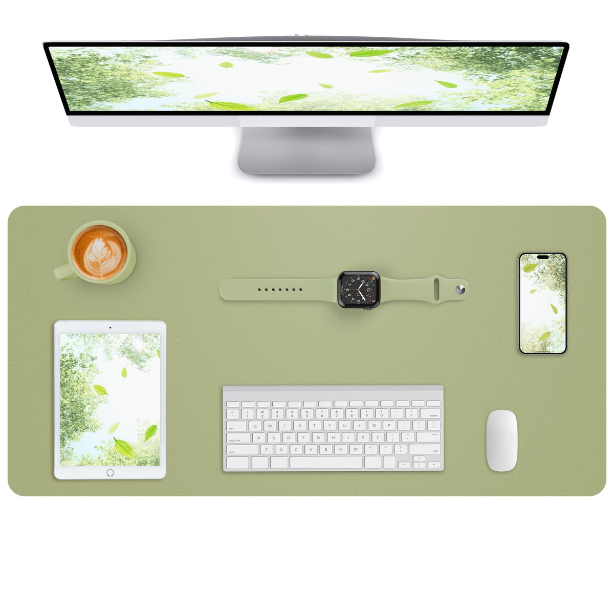 AFIING Leather Desk Pad Protector, Mouse Pad, Office Desk Mat, Non-Slip PU Leather Desk Blotter, Large Desk Mat, Waterproof Keyboard Mat for Office/Home/Decor (Dark Green, 48" x 17")