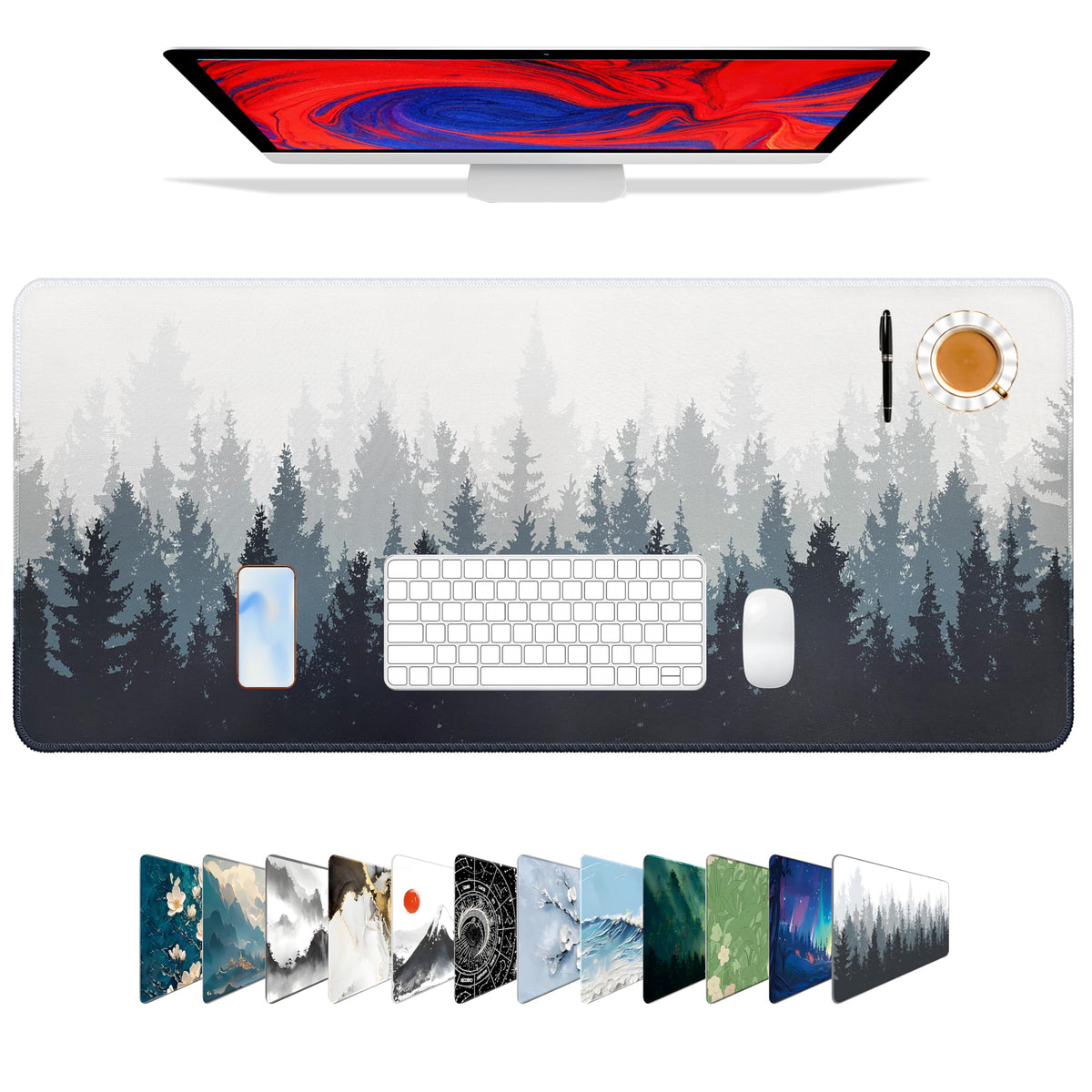 Galdas Mouse Pad For Gaming,Forest Background Pattern XXL XL Large Mouse Mat Long Extended MousePad Desk Mat Non-Slip Rubber Mice Pads Stitched Edges Thin (31.5 x 11.8 x 0.12 Inches) Tree