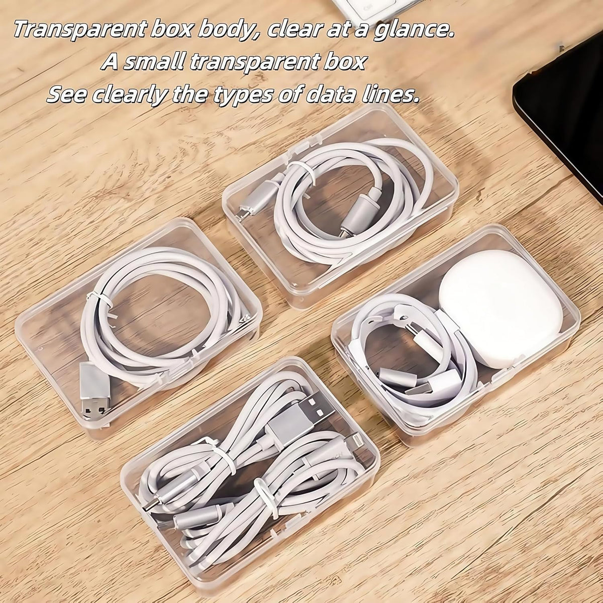 11 Grid Clear Cable Organizer Box with Switch for Desktop Cord Storage