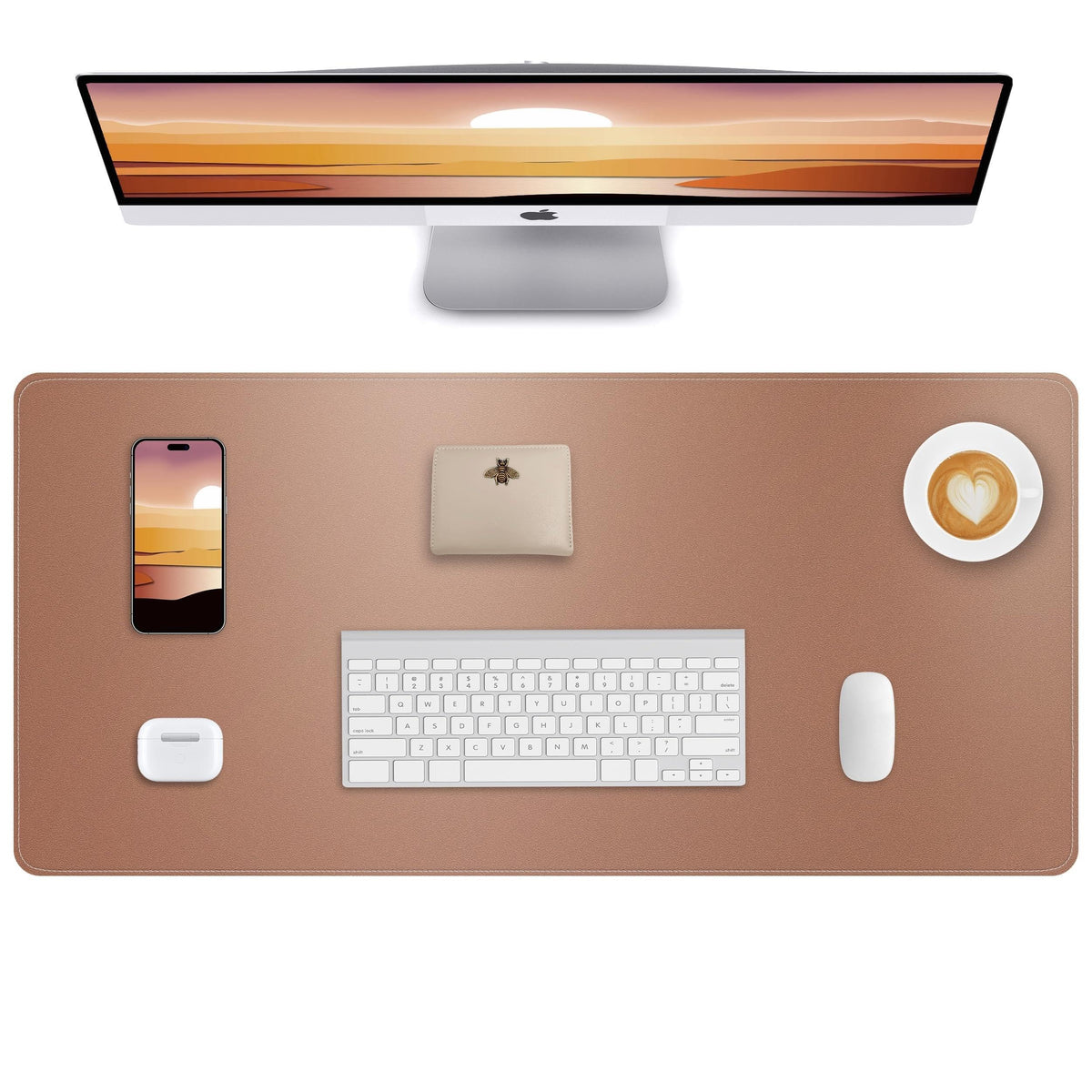 AFIING Desk Pad Protector 23.6" x 13.7" - Non-Slip Waterproof PU Leather Desk Mat for Mouse, Keyboard, Laptop, Office and Home Workspace (Beige)
