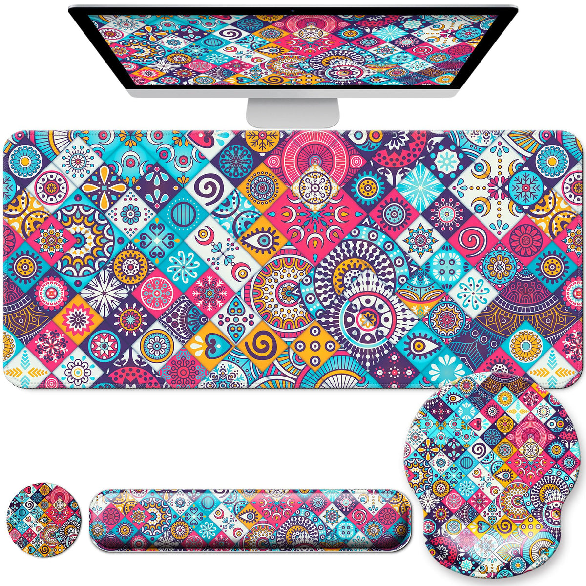 Desk Mat Set Keyboard and Mouse Pad with Wrist Rest Support