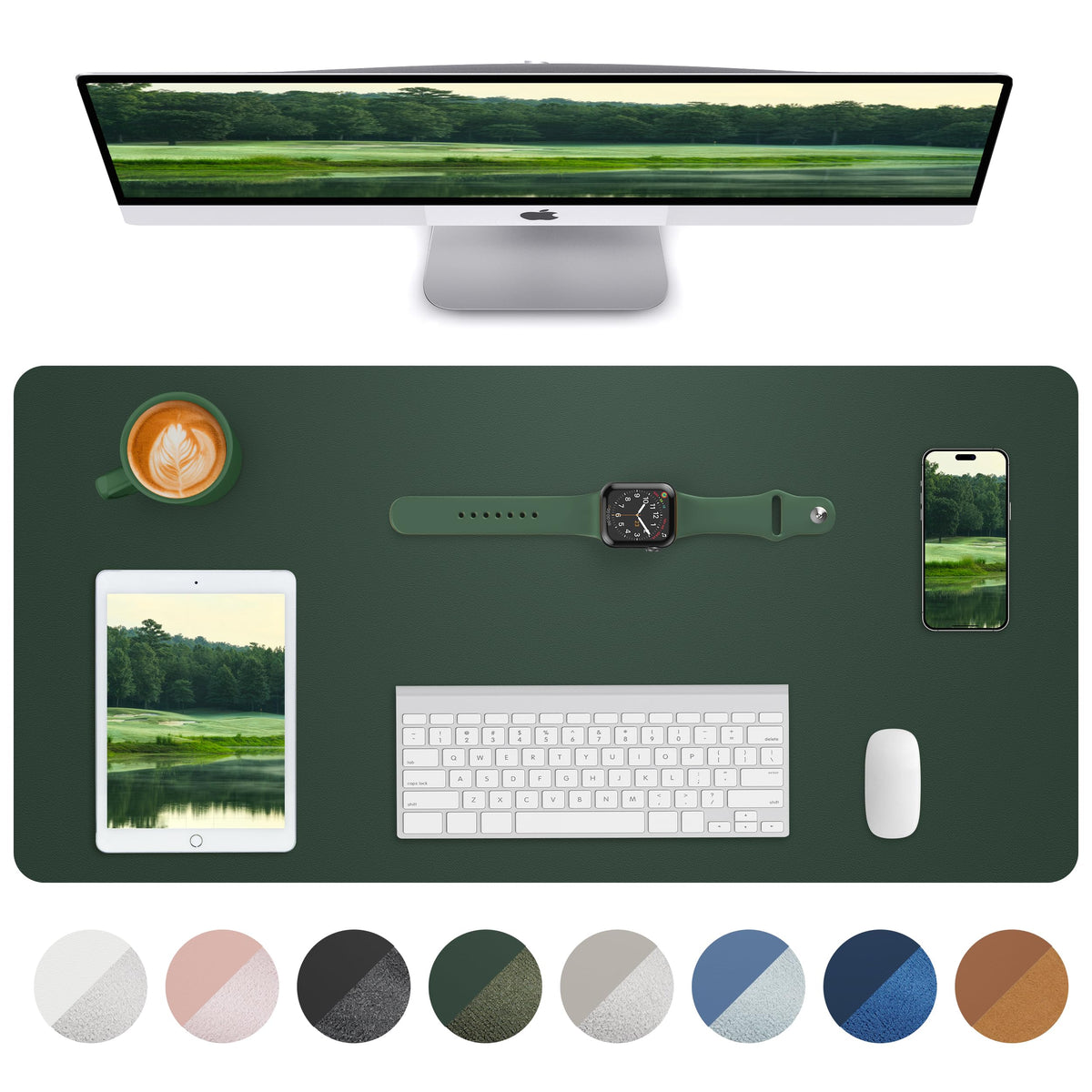 AFIING Leather Desk Pad Protector, Mouse Pad, Office Desk Mat, Non-Slip PU Leather Desk Blotter, Large Desk Mat, Waterproof Keyboard Mat for Office/Home/Decor (Dark Green, 48" x 17")