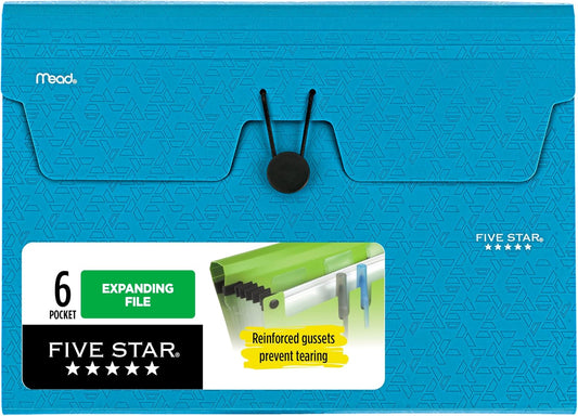 Five Star Expanding File Organizer, 6-Pocket Accordian File Organizer, Bungee Closure, Holds 8-1/2" x 11" Paper, Tidewater Blue (350100C-ECM)