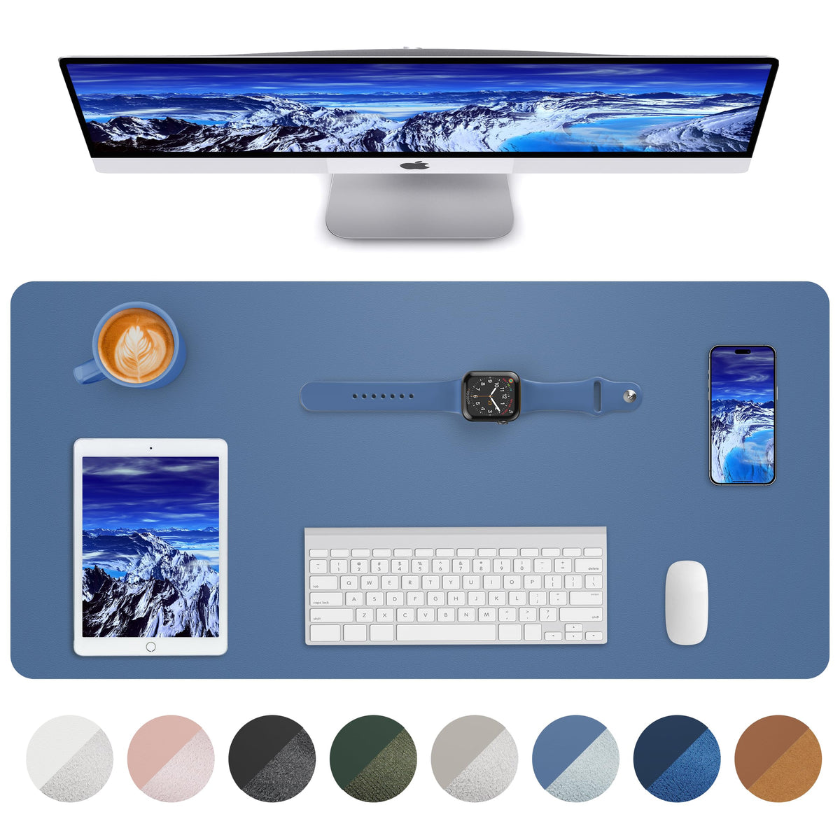 AFIING Leather Desk Pad Protector, Mouse Pad, Office Desk Mat, Non-Slip PU Leather Desk Blotter, Large Desk Mat, Waterproof Keyboard Mat for Office/Home/Decor (Dark Green, 48" x 17")