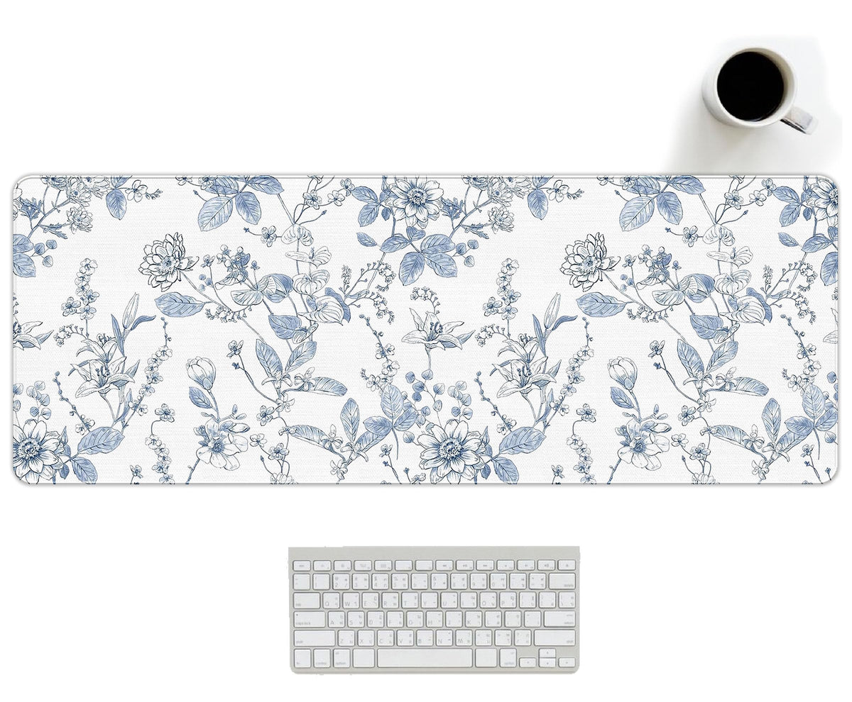 UTELKA Blue Desk Mat, Flroal Desk Matt for Desktop Mouse Pad 31.5x11.8