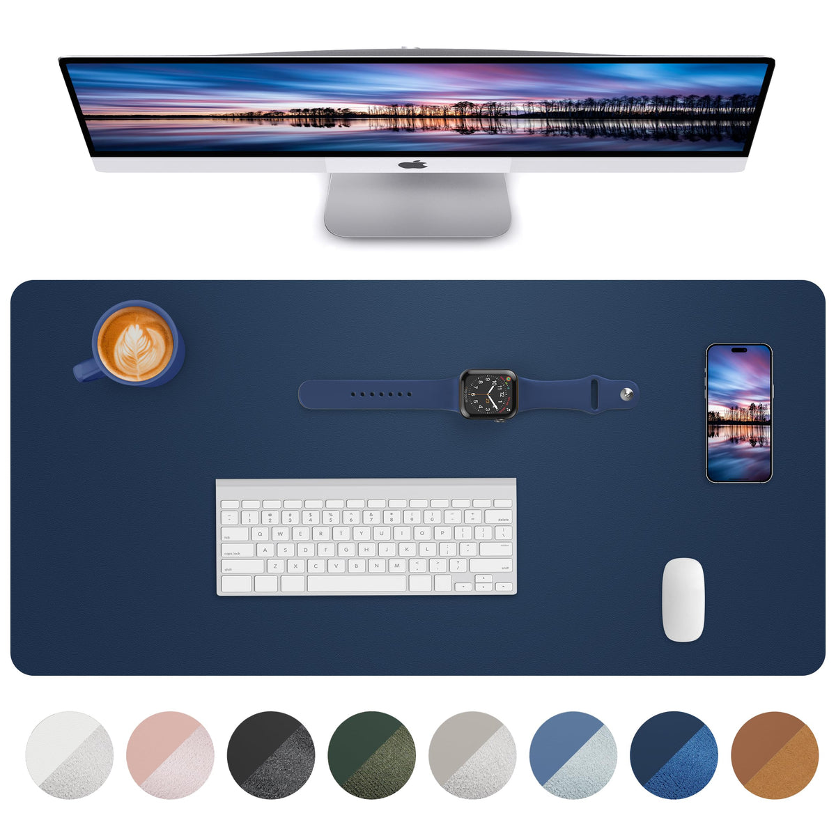 AFIING Leather Desk Pad Protector, Mouse Pad, Office Desk Mat, Non-Slip PU Leather Desk Blotter, Large Desk Mat, Waterproof Keyboard Mat for Office/Home/Decor (Dark Green, 48" x 17")