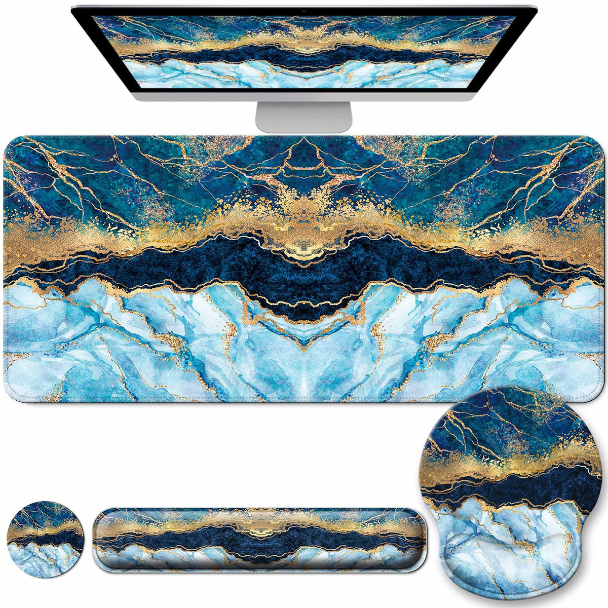Desk Mat Set Keyboard and Mouse Pad with Wrist Rest Support