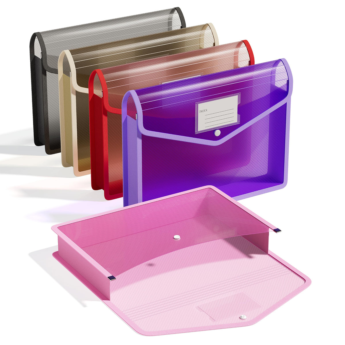 ThinkTex Plastic Expanding File Folders, Transparent Envelopes with Elastic