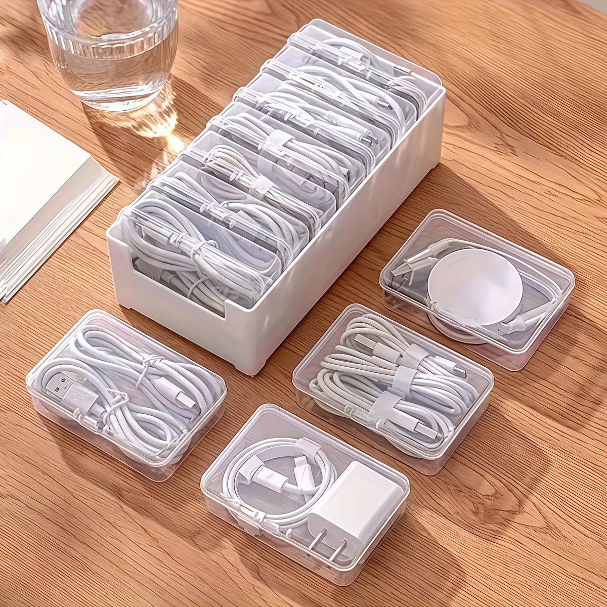 11 Grid Clear Cable Organizer Box with Switch for Desktop Cord Storage
