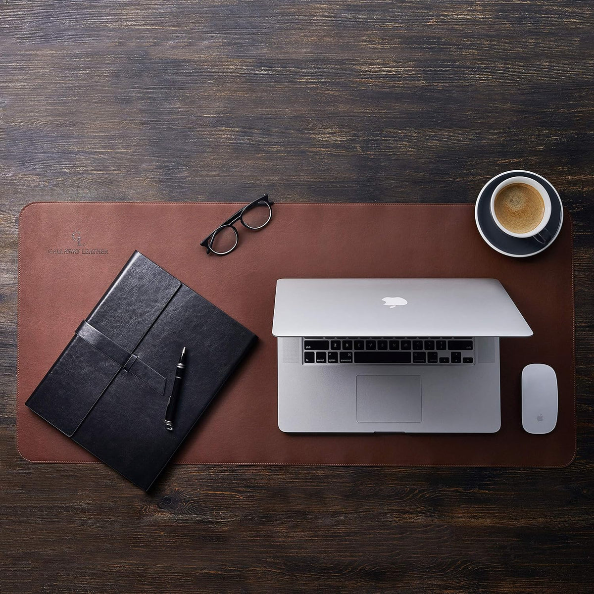 Gallaway Leather Desk Mat, Office Writing Desk Pad, Large 36" x 17" Dark Brown, for Top of Desks, Gift Ready Elegant Computer Desk Cover Protector PU Leather